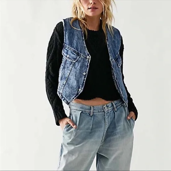 Free People We The Free! Florence Ranch Vest in Light Blue NWT! - Picture 2 of 10